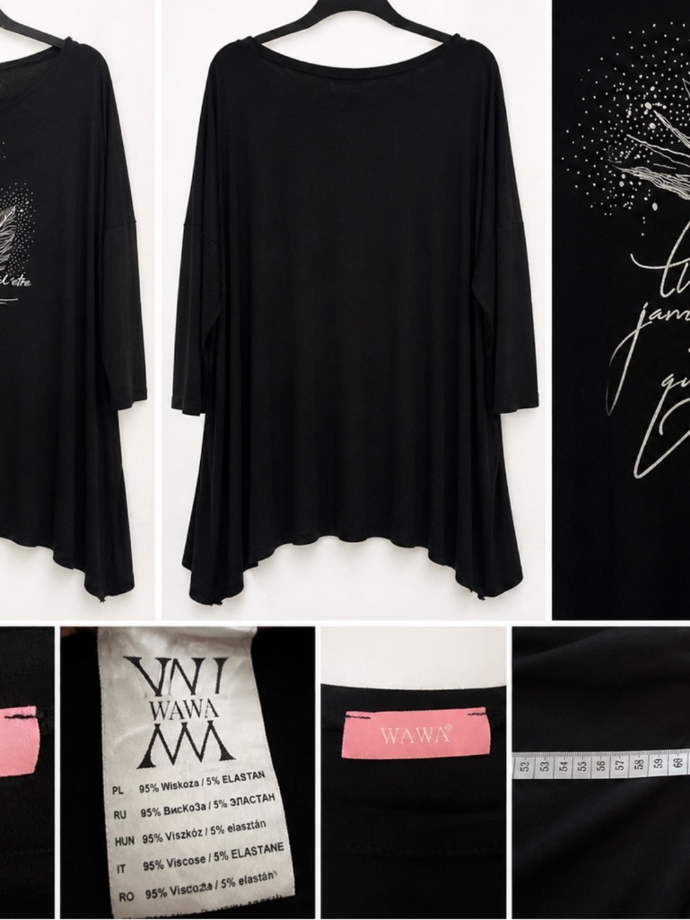Oversized WAWA Black Flowing Tunic with Script Detail